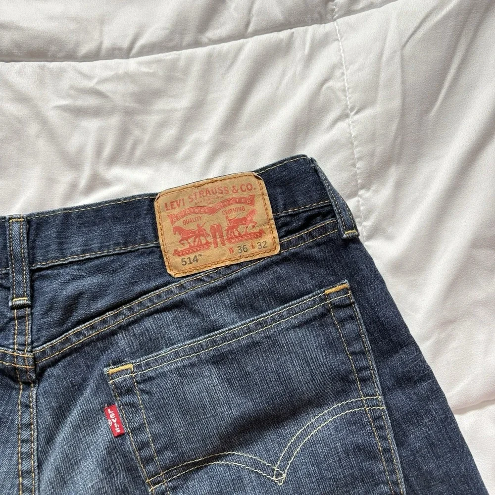 Levis 514‎ Straight Fit Jeans Stretch Dark Blue Mens 36x32 Grunge Punk Cotton
